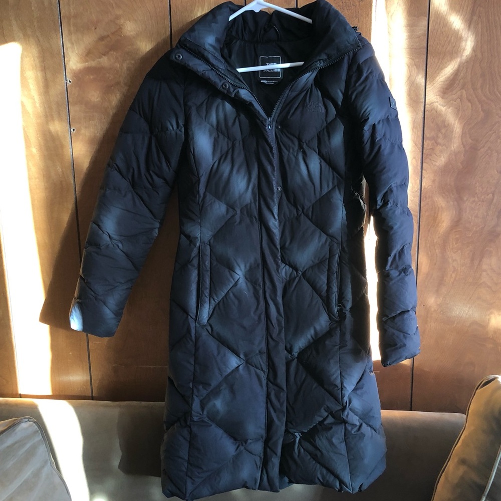 The North Face Black Quilt Long Puffer Jacket Coat Hoodie XS EUC